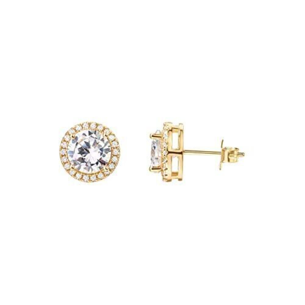 4006 18K Gold Plated 925 Sterling Silver Post Brilliant Round Halo Earrings